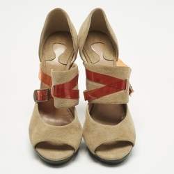 Pre Owned Chloé Beige/Orange Suede Mary Jane Pumps Size 37