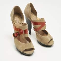 Pre Owned Chloé Beige/Orange Suede Mary Jane Pumps Size 37