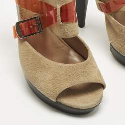 Pre Owned Chloé Beige/Orange Suede Mary Jane Pumps Size 37