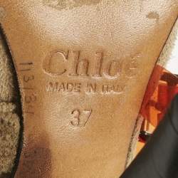 Pre Owned Chloé Beige/Orange Suede Mary Jane Pumps Size 37