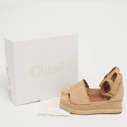 Pre Owned Chloé Beige Suede Scalloped Lauren Flatform Sandals Size 40