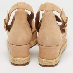Pre Owned Chloé Beige Suede Scalloped Lauren Flatform Sandals Size 40
