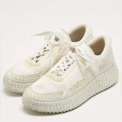 Pre Owned Chloe White Knit Fabric and Suede Nama Platform Low Top Sneakers Size 40