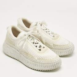 Pre Owned Chloe White Knit Fabric and Suede Nama Platform Low Top Sneakers Size 40
