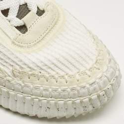 Pre Owned Chloe White Knit Fabric and Suede Nama Platform Low Top Sneakers Size 40