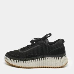 Pre Owned Chloe Black Knit Fabric and Suede Nama Low Top Sneakers Size 42