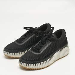 Pre Owned Chloe Black Knit Fabric and Suede Nama Low Top Sneakers Size 42