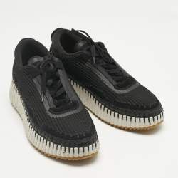 Pre Owned Chloe Black Knit Fabric and Suede Nama Low Top Sneakers Size 42