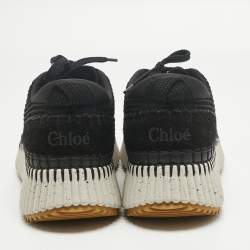Pre Owned Chloe Black Knit Fabric and Suede Nama Low Top Sneakers Size 42