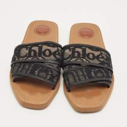 Pre Owned Chloe Black Lace and Leather Woody Flat Sandals Size 41