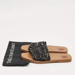 Pre Owned Chloe Black Lace and Leather Woody Flat Sandals Size 41