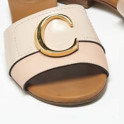 Pre Owned Chloe Pink/Cream Leather Flat Slides Size 35