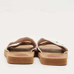 Pre Owned Chloe Cream Canvas Logo Woody Flat Slide Size 38