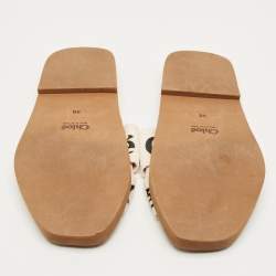 Pre Owned Chloe Cream Canvas Logo Woody Flat Slide Size 38