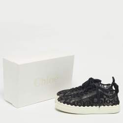 Pre Owned Chloe Black Lace and Leather Lauren Platform Low Top Sneakers Size 41