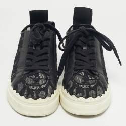 Pre Owned Chloe Black Lace and Leather Lauren Platform Low Top Sneakers Size 41