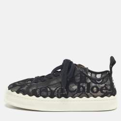 Pre Owned Chloe Black Lace and Leather Lauren Platform Low Top Sneakers Size 41