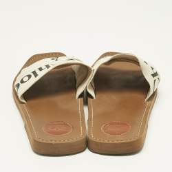 Pre Owned Chloe White Fabric Woody Flat Slides Size 41