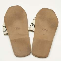 Pre Owned Chloe White Fabric Woody Flat Slides Size 41