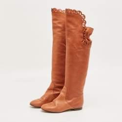 Pre Owned Chloe Brown Leather Knee Length Boots Size 36