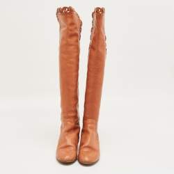 Pre Owned Chloe Brown Leather Knee Length Boots Size 36