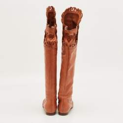 Pre Owned Chloe Brown Leather Knee Length Boots Size 36
