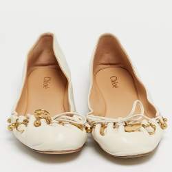 Pre Owned Chloe Cream Leather Charms Ballet Flats Size 39