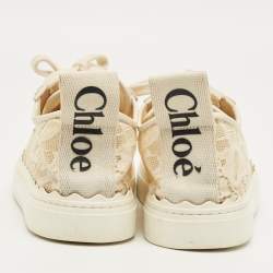 Pre Owned Chloe Cream Lace and Leather Lauren Lace Up Sneakers Size 39