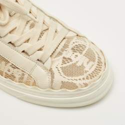 Pre Owned Chloe Cream Lace and Leather Lauren Lace Up Sneakers Size 39