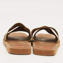 Pre Owned Chloe Brown Canvas Logo Ribbon Woody Flat Slide Sandals Size 41