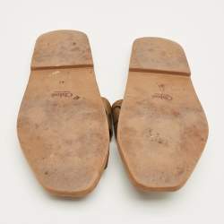 Pre Owned Chloe Brown Canvas Logo Ribbon Woody Flat Slide Sandals Size 41