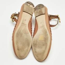 Pre Owned Chloe Brown Leather Braided Cuff Ballet Flats Size 37