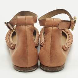 Pre Owned Chloe Brown Leather Braided Cuff Ballet Flats Size 37