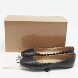 مملوكة مسبقًا Chloe Black Leather Lauren Scalloped Ballet Flats Size 41