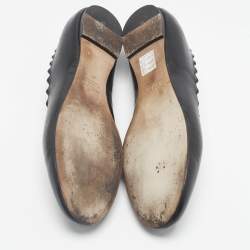 مملوكة مسبقًا Chloe Black Leather Lauren Scalloped Ballet Flats Size 41