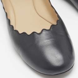 مملوكة مسبقًا Chloe Black Leather Lauren Scalloped Ballet Flats Size 41