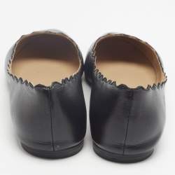 مملوكة مسبقًا Chloe Black Leather Lauren Scalloped Ballet Flats Size 41
