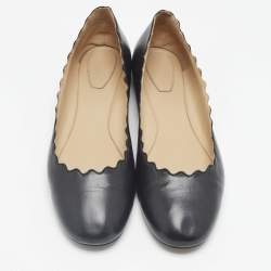 مملوكة مسبقًا Chloe Black Leather Lauren Scalloped Ballet Flats Size 41