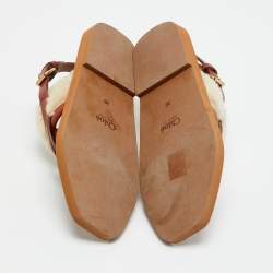 مملوكة مسبقًا صندل كلوي وودي بني/بيج جلد وفرو مقاس 36 بحزام خلفي مفتوح من الأمام مسطح