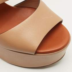 مملوكة مسبقًا Chloe Size 38 Beige Leather Wedge Ankle Wrap Sandals