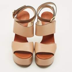 مملوكة مسبقًا Chloe Size 38 Beige Leather Wedge Ankle Wrap Sandals