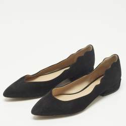 Pre Owned Chloe Laurena Scalloped Size 38 Black Suede Ballet Flats