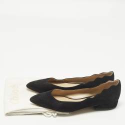 Pre Owned Chloe Laurena Scalloped Size 38 Black Suede Ballet Flats