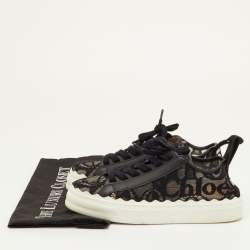 مملوكة مسبقًا حذاء رياضي كلوي لورين دانتيل وجلد أسود منخفض القمة مقاس 36