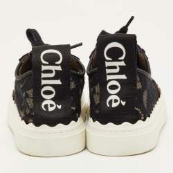 مملوكة مسبقًا حذاء رياضي كلوي لورين دانتيل وجلد أسود منخفض القمة مقاس 36