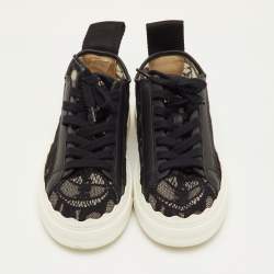 مملوكة مسبقًا حذاء رياضي كلوي لورين دانتيل وجلد أسود منخفض القمة مقاس 36