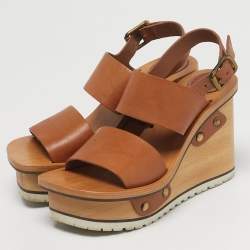 Pre Owned صندل كلوي فتحة كعب كعب روكي Eliza جلد أسود مقاس 39.5