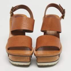 Pre Owned صندل كلوي فتحة كعب كعب روكي Eliza جلد أسود مقاس 39.5