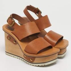 Pre Owned صندل كلوي فتحة كعب كعب روكي Eliza جلد أسود مقاس 39.5