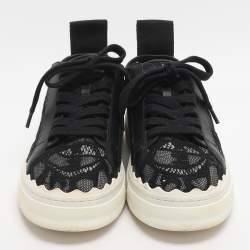 Pre Owned Chloé Lauren Size 39 Black Lace and Mesh Low Top Sneakers